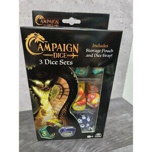 NEW 3 Sets Polyhedron Campaign Dice w/ Tray + Pouch Dungeons & Dragons, MTG, RPG
